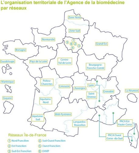 L'organisation territoriale de l'Agence de la biomédecine par réseaux